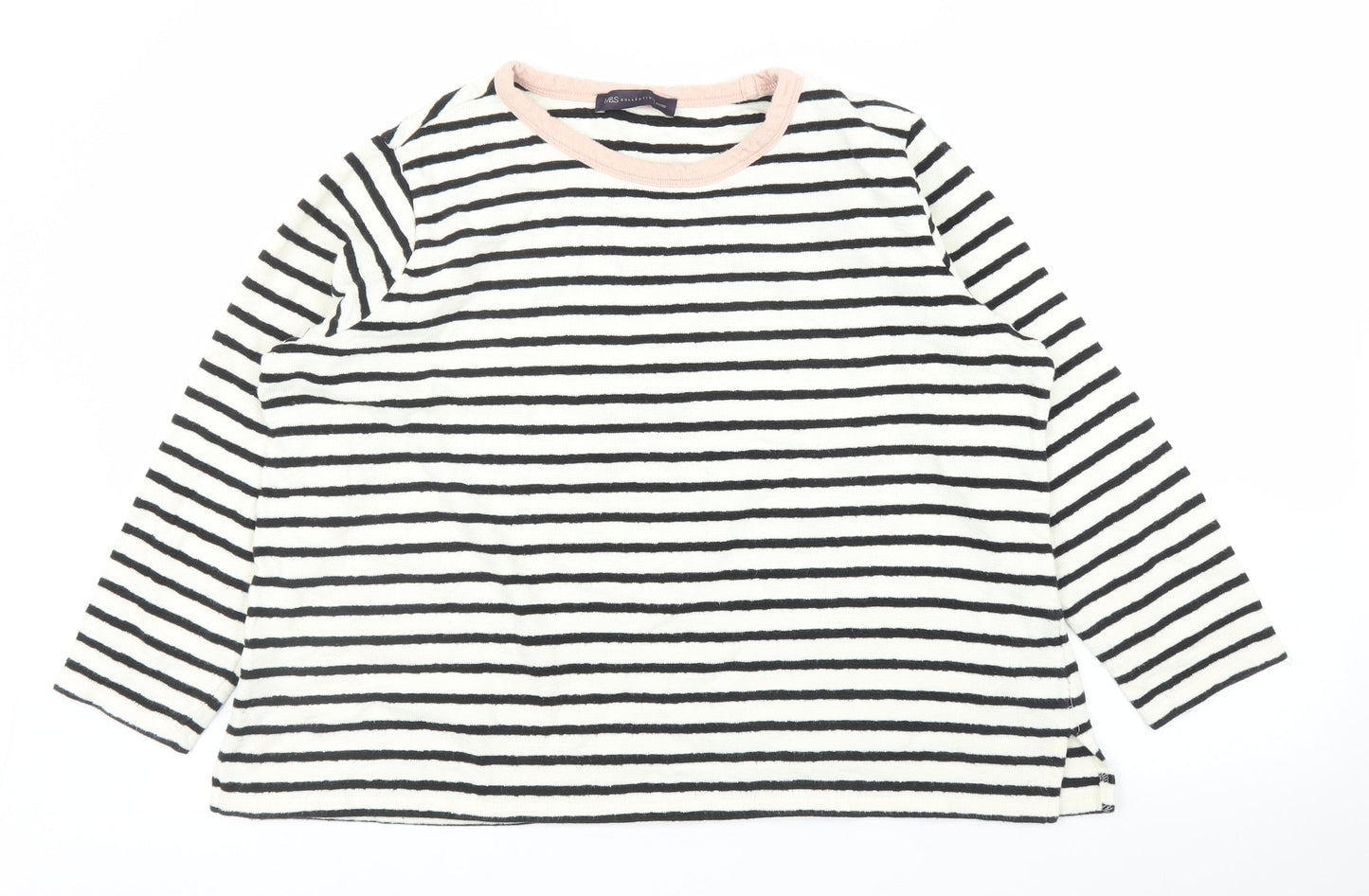 M&S Womens White Striped  Pullover Jumper Size 18