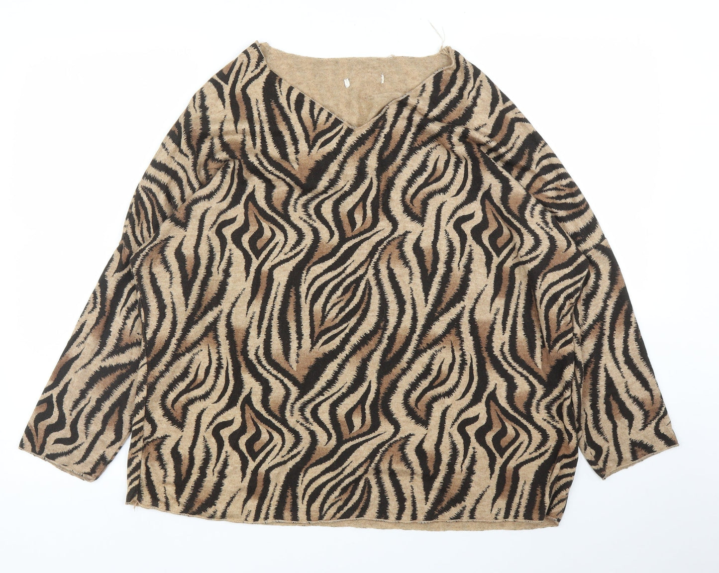 Preworn Womens Beige Animal Print  Pullover Jumper Size L  - Tiger print