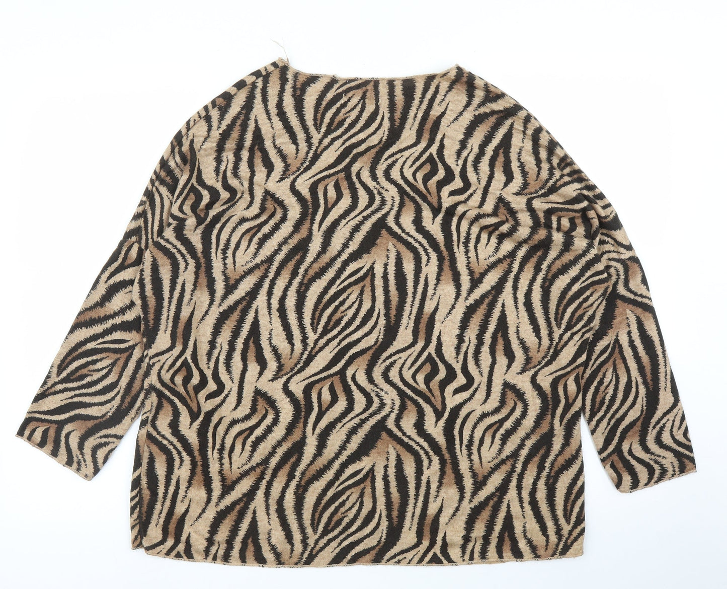 Preworn Womens Beige Animal Print  Pullover Jumper Size L  - Tiger print
