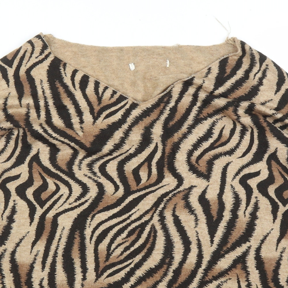 Preworn Womens Beige Animal Print  Pullover Jumper Size L  - Tiger print