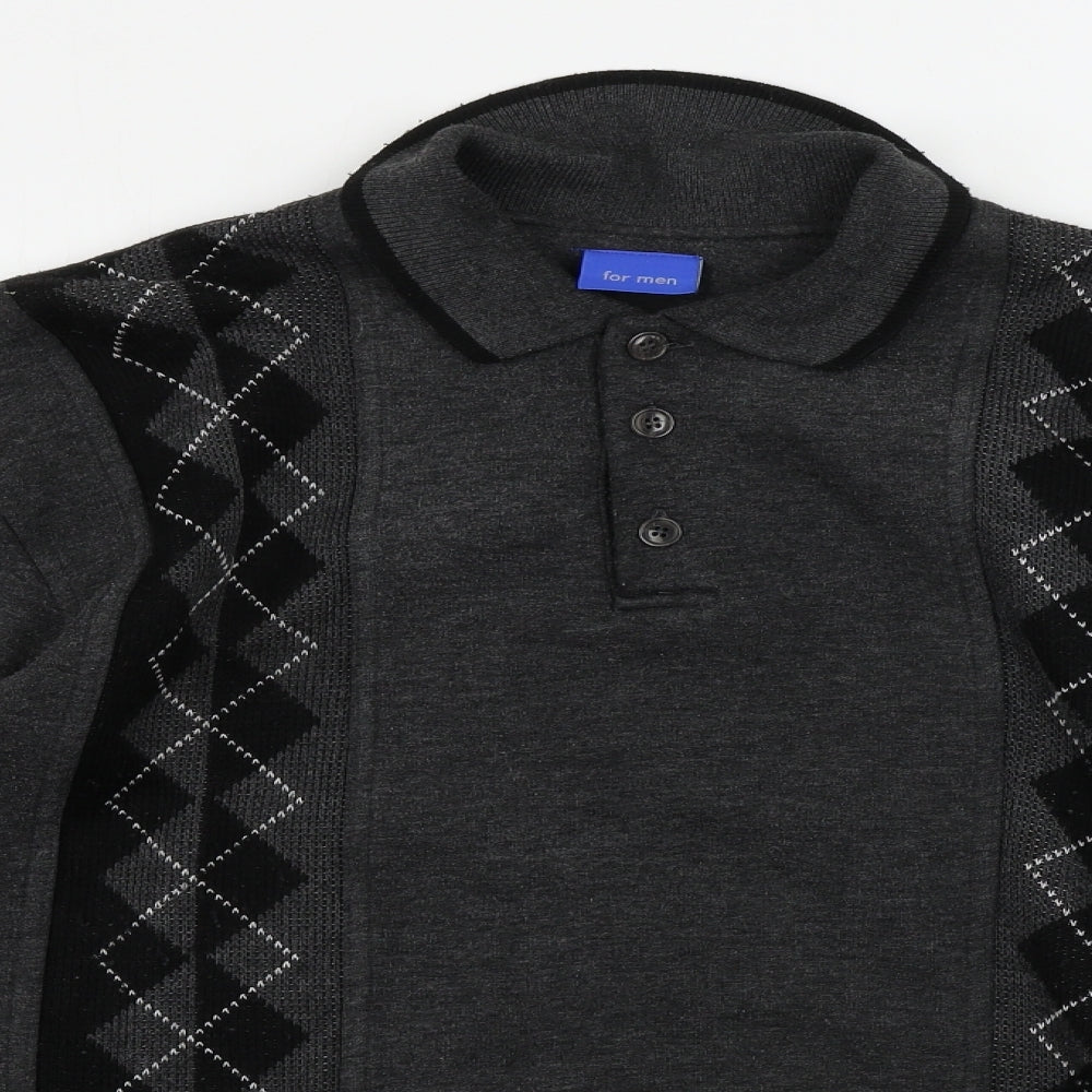 For Men  Mens Grey Geometric   Polo Size M