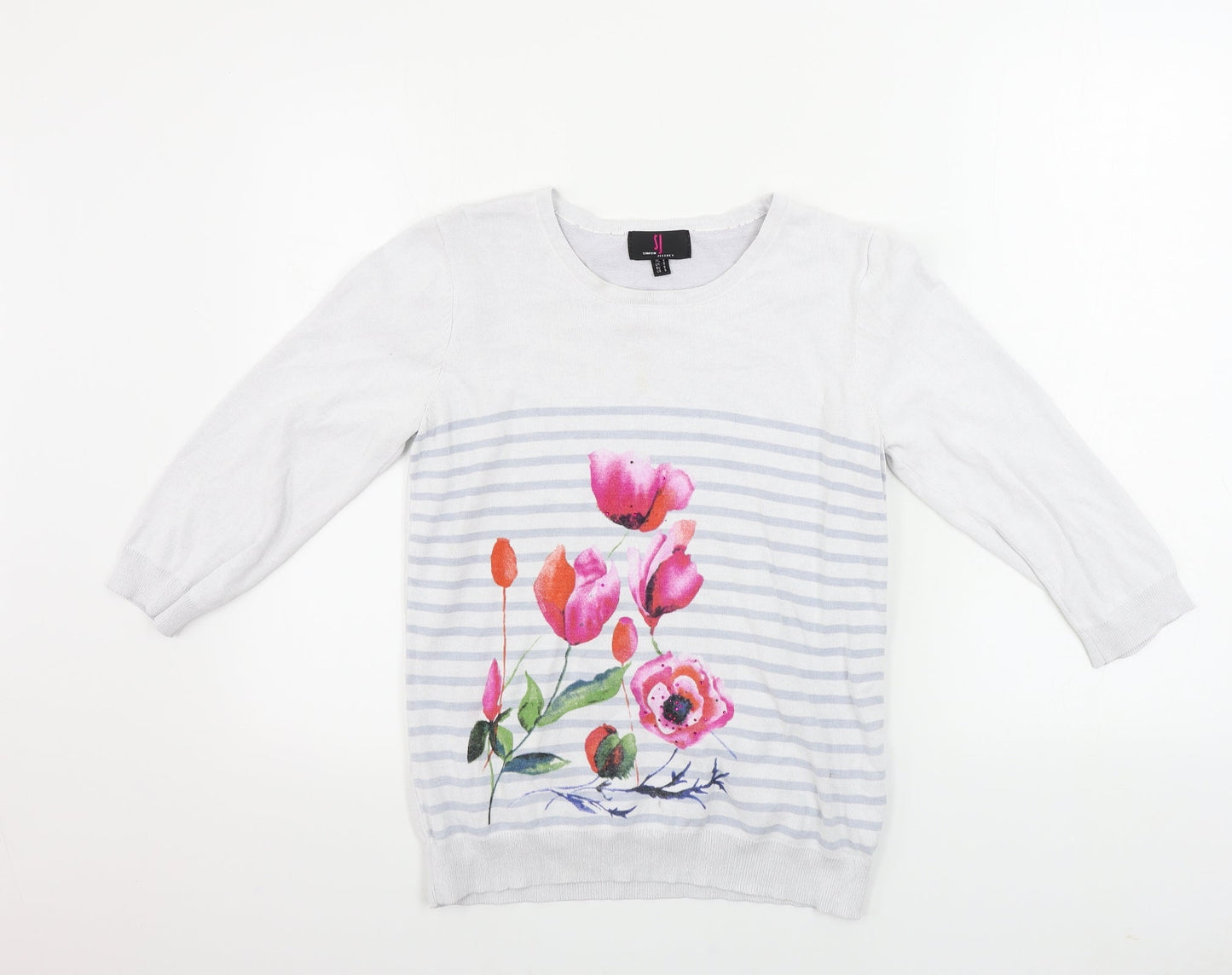 Simon Jefferey  Womens White Floral  Henley Jumper Size S