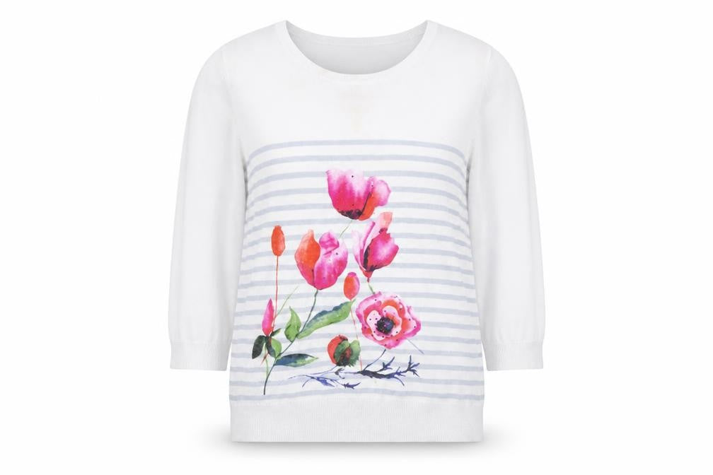 Simon Jefferey  Womens White Floral  Henley Jumper Size S