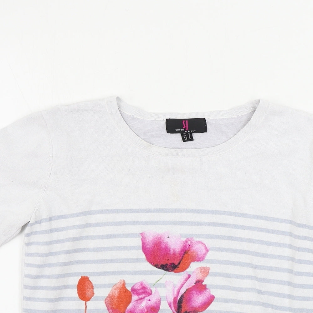 Simon Jefferey  Womens White Floral  Henley Jumper Size S