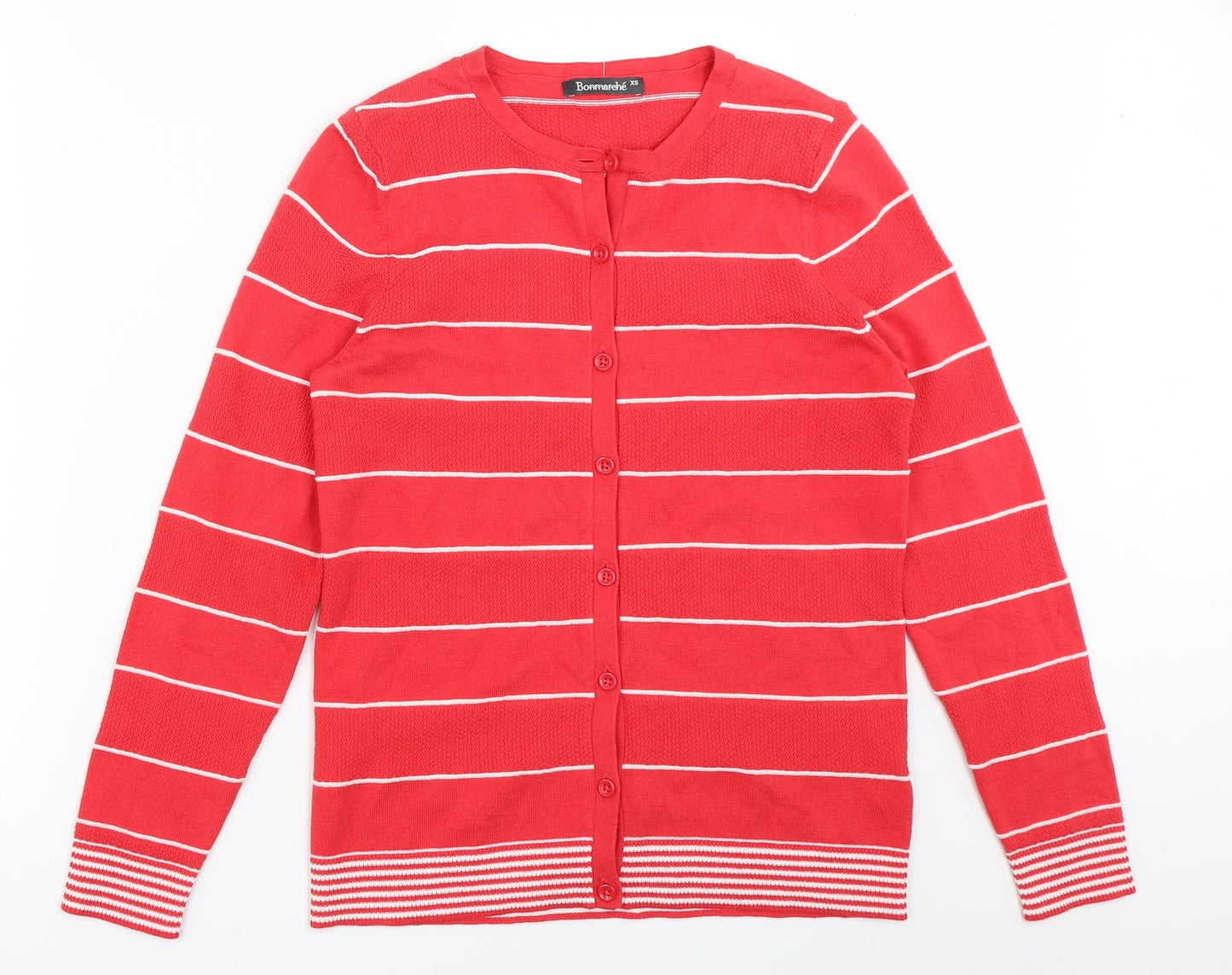 Bonmarché Womens Red Striped  Cardigan Jumper Size XS