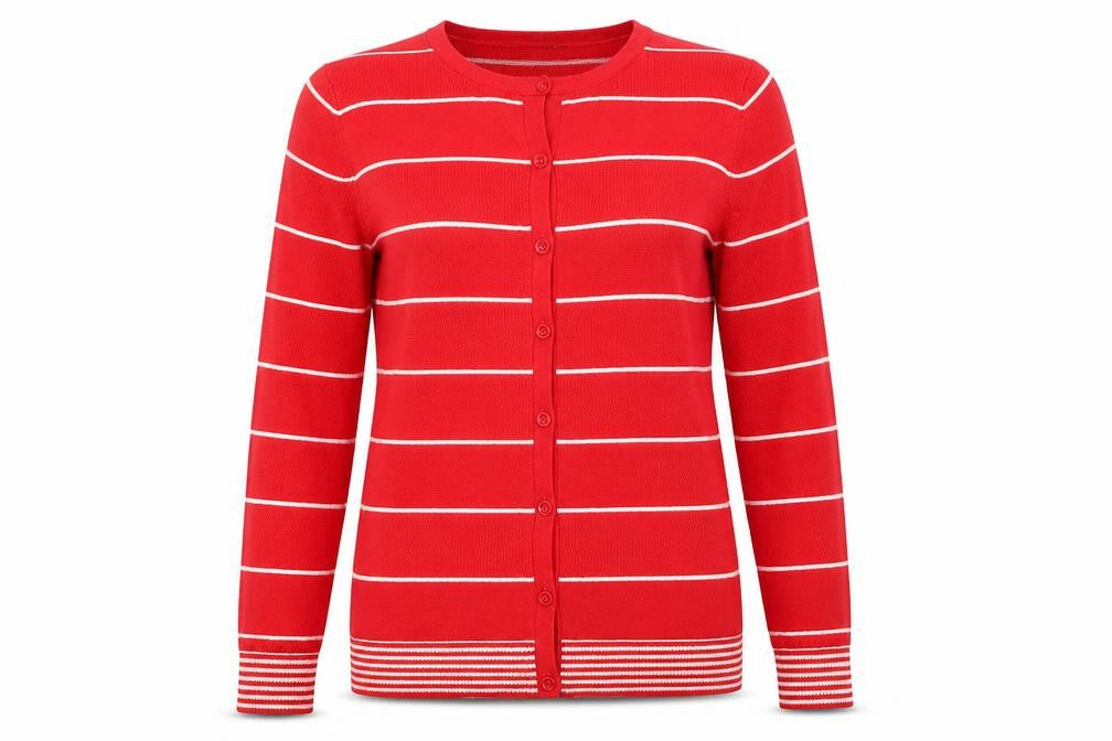 Bonmarché Womens Red Striped Cardigan Jumper Size XS