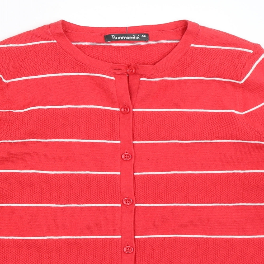 Bonmarché Womens Red Striped  Cardigan Jumper Size XS