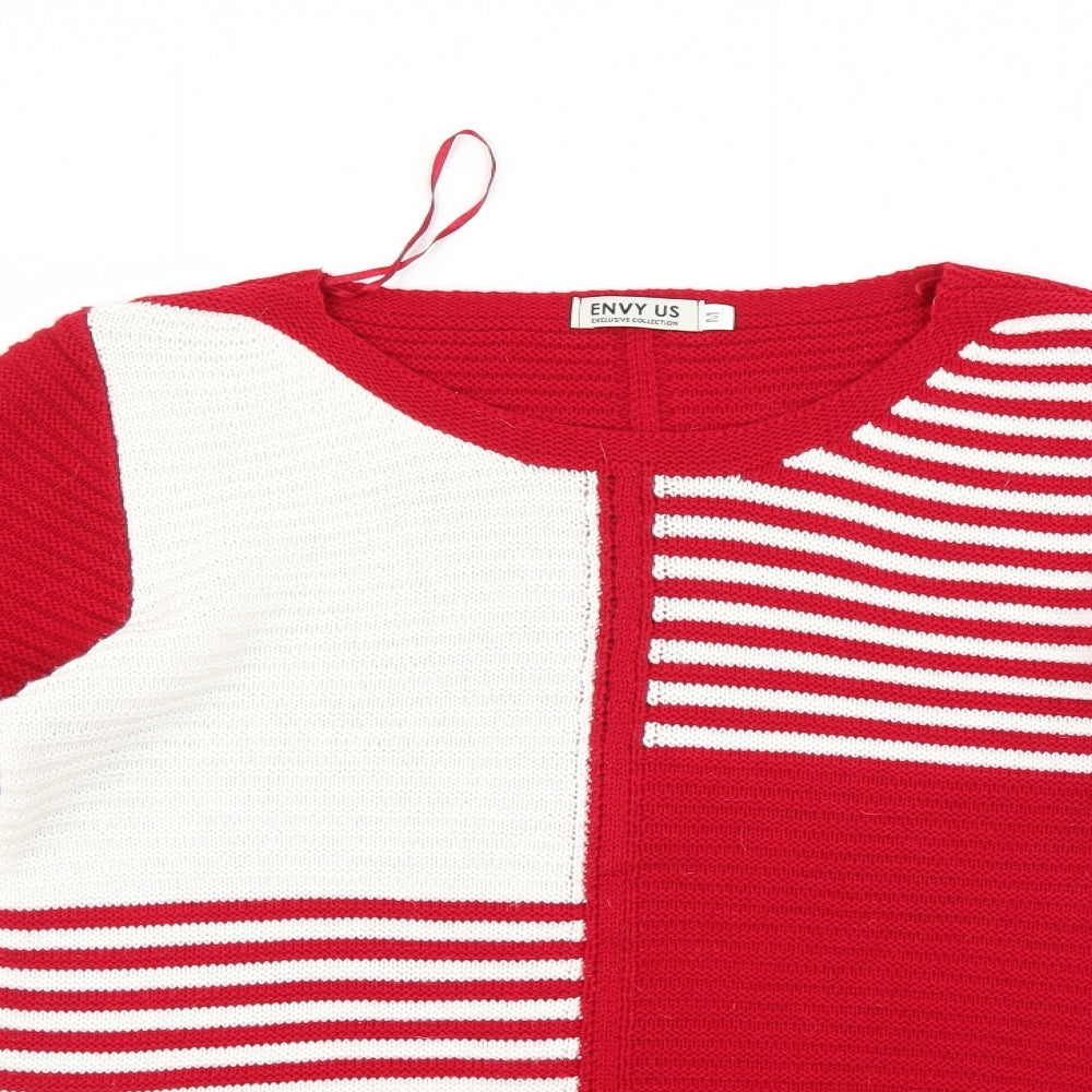 envy us Womens Red Striped  Pullover Jumper Size M