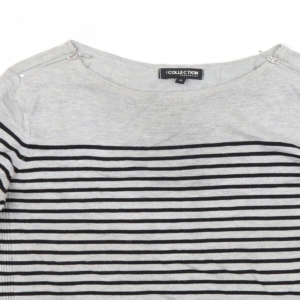 Debenhams Womens Grey Striped  Pullover Jumper Size 12