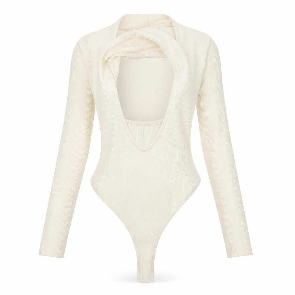 Boohoo Womens Ivory   Bodysuit One-Piece Size 6