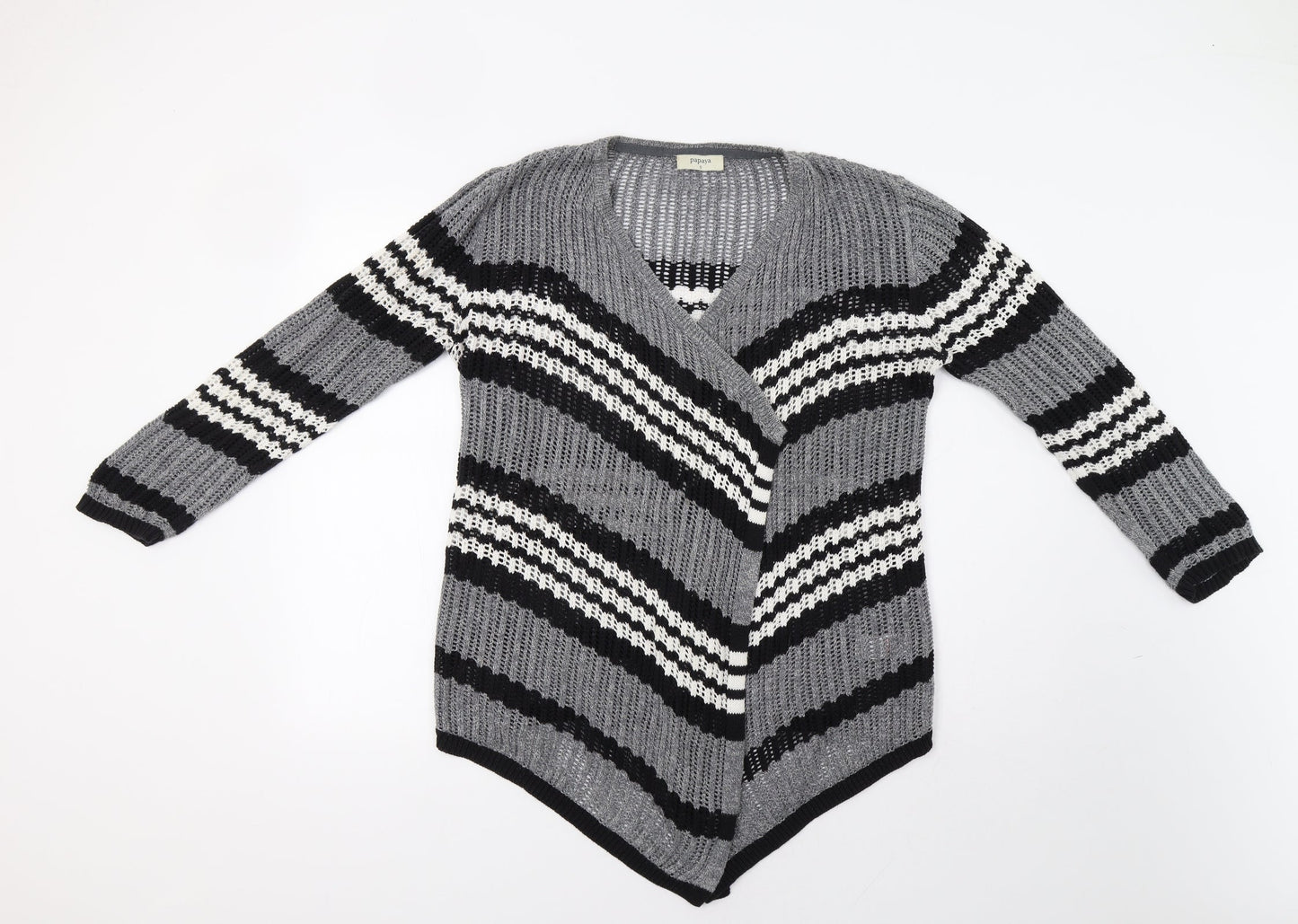 Papaya Womens Grey Striped  Cardigan Jumper Size S