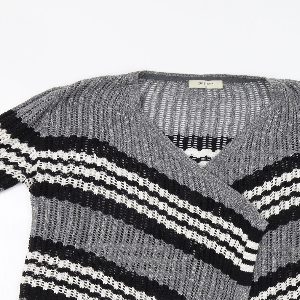 Papaya Womens Grey Striped  Cardigan Jumper Size S