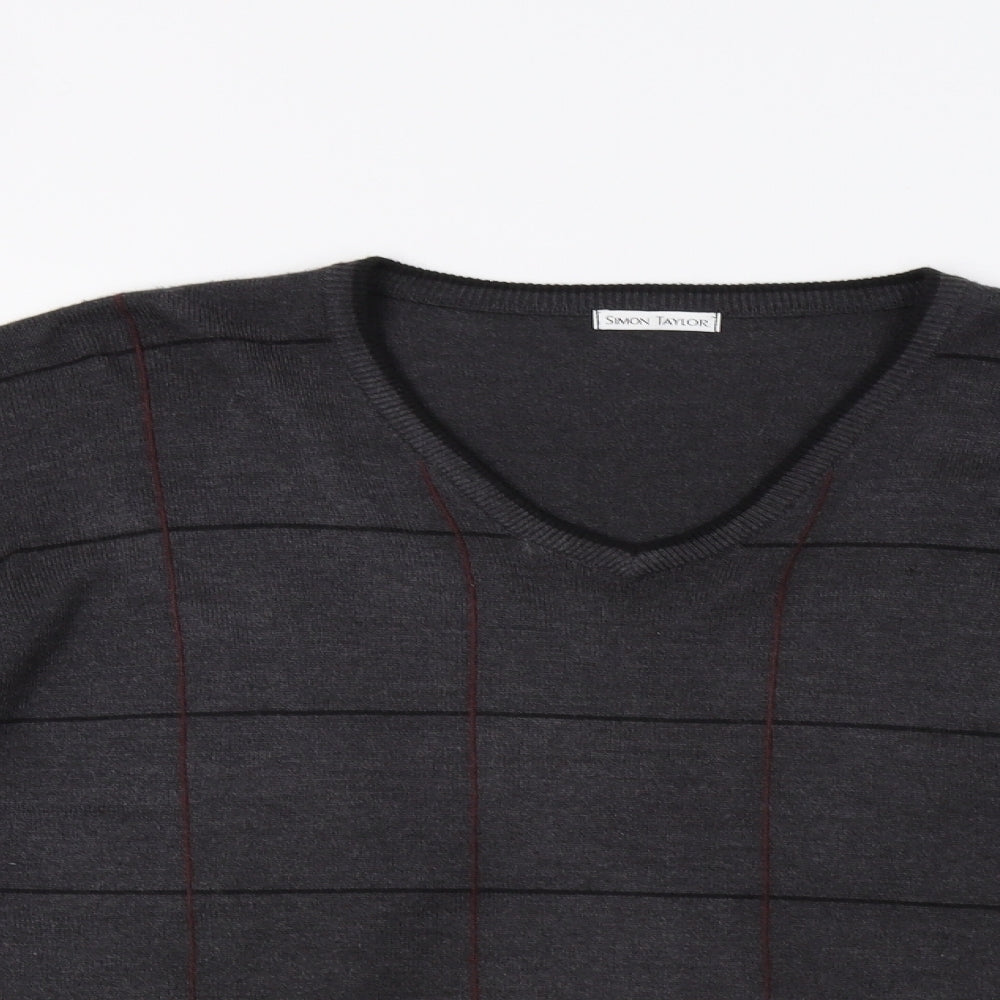 Simon Taylor Mens Grey Check  Pullover Jumper Size L
