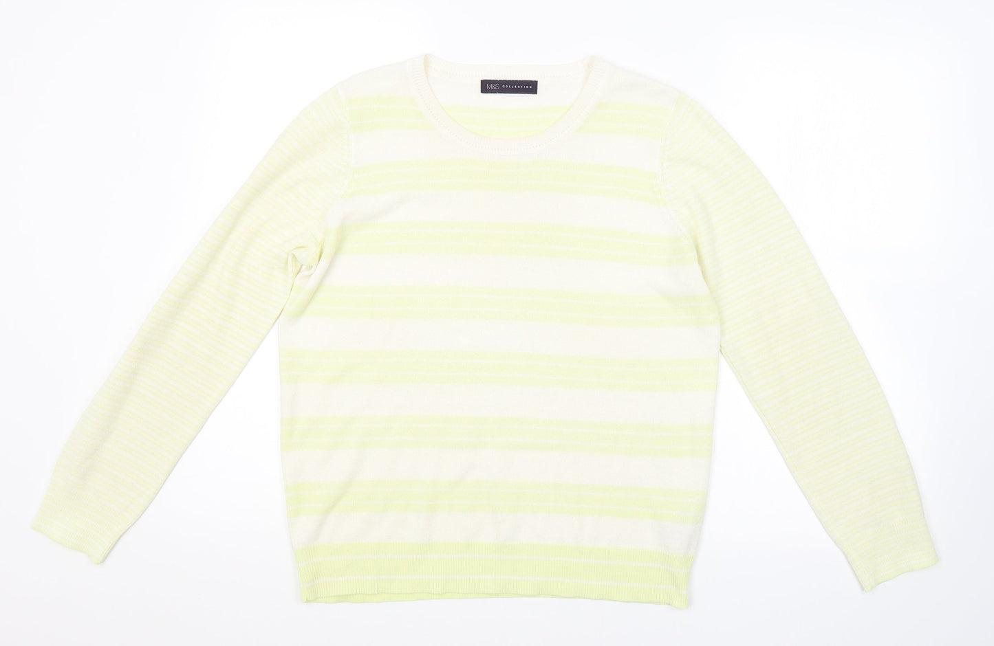 M&S Womens Yellow Striped  Pullover Jumper Size 12