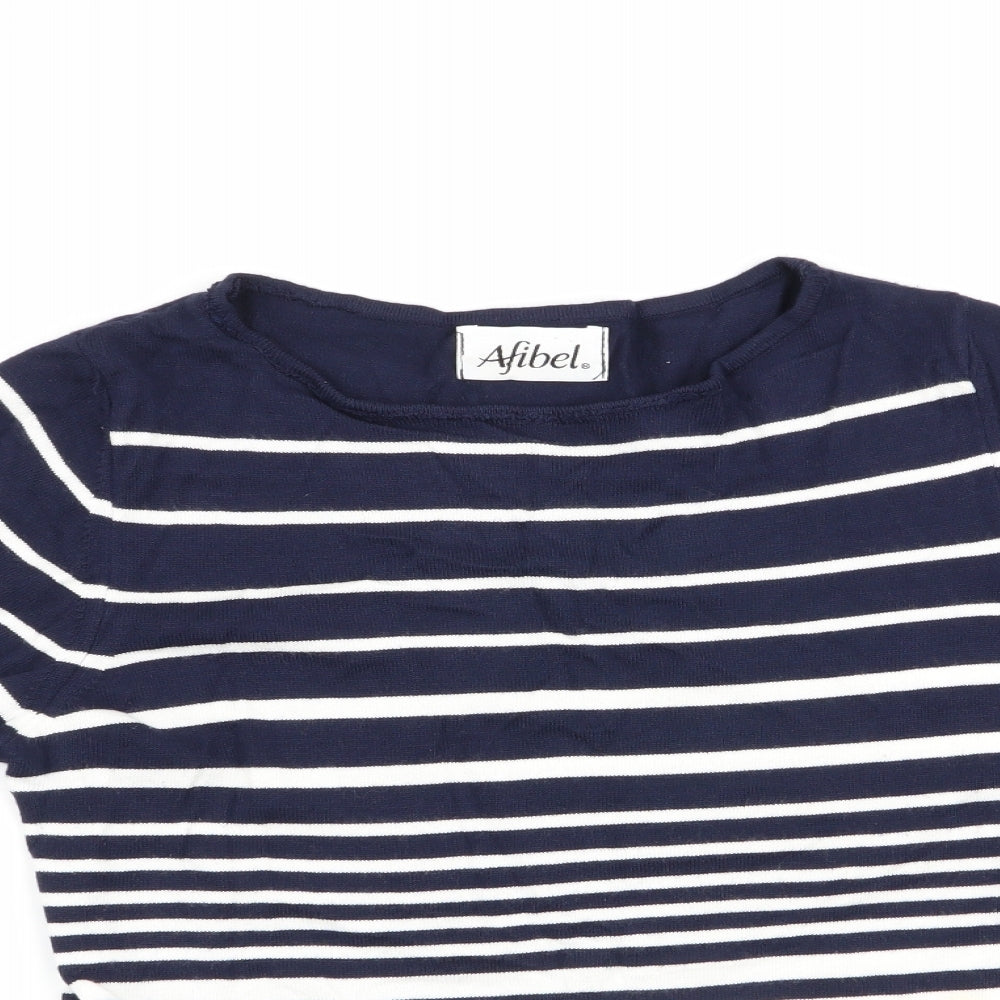 Afibel Womens Blue Striped  Pullover Jumper Size 10