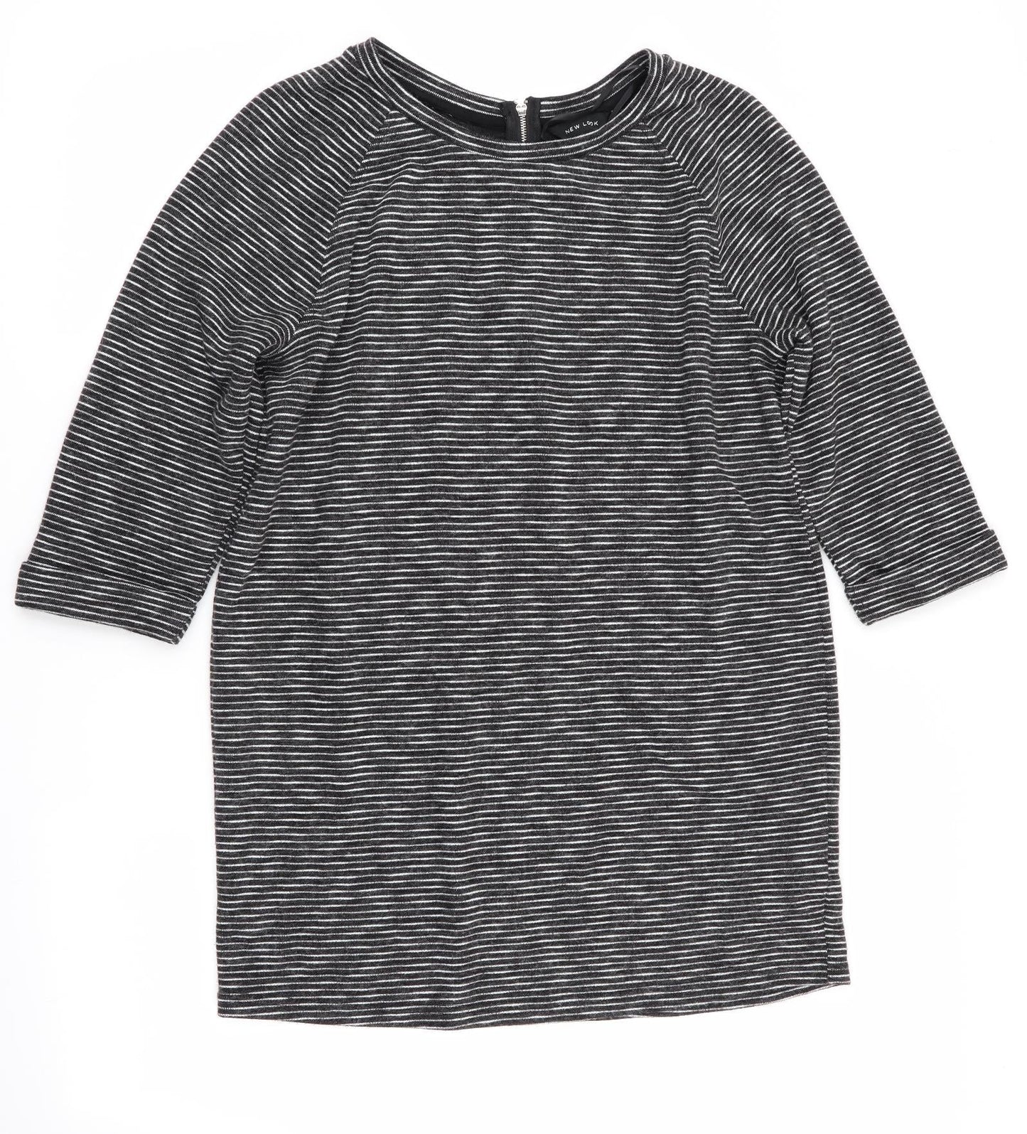 New Look Womens Black Striped  Jumper Dress  Size 14  - Back Zip