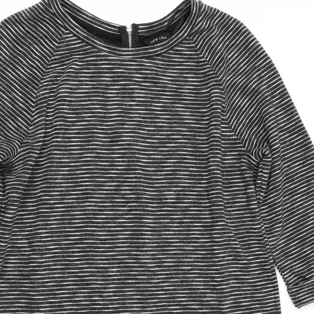 New Look Womens Black Striped  Jumper Dress  Size 14  - Back Zip