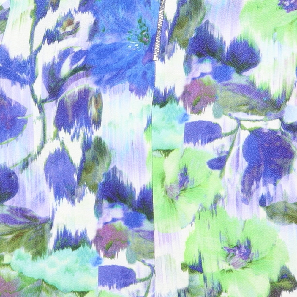 Roman Womens Blue Floral  Basic T-Shirt Size 10  - Green