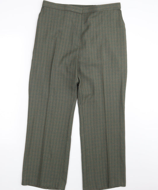 M&S Womens Green Striped  Dress Pants Trousers Size 16 L28 in