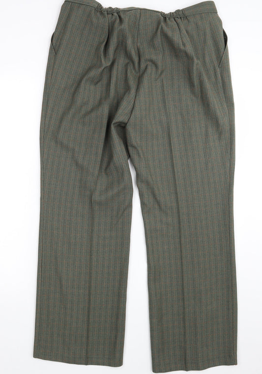 M&S Womens Green Striped  Dress Pants Trousers Size 16 L28 in