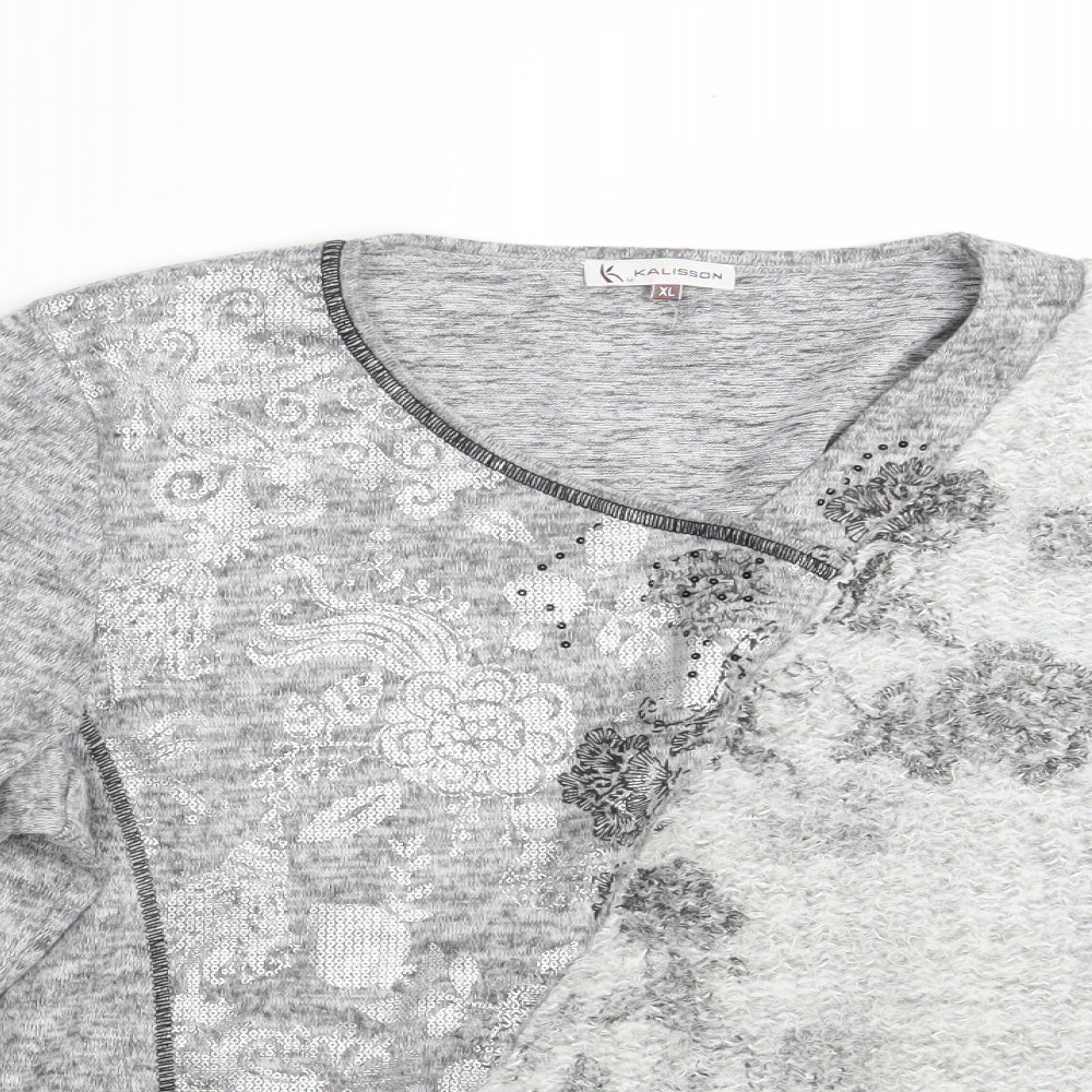 Kalisson Womens Grey Floral  Pullover Sweatshirt Size XL