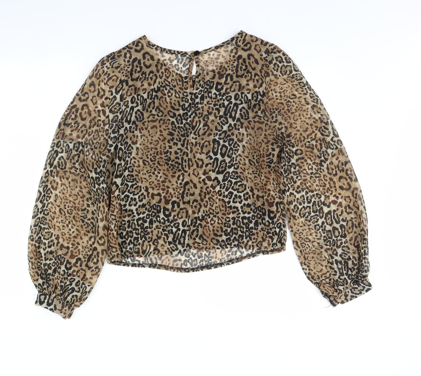 Preworn Womens Brown Animal Print  Basic Blouse Size 8
