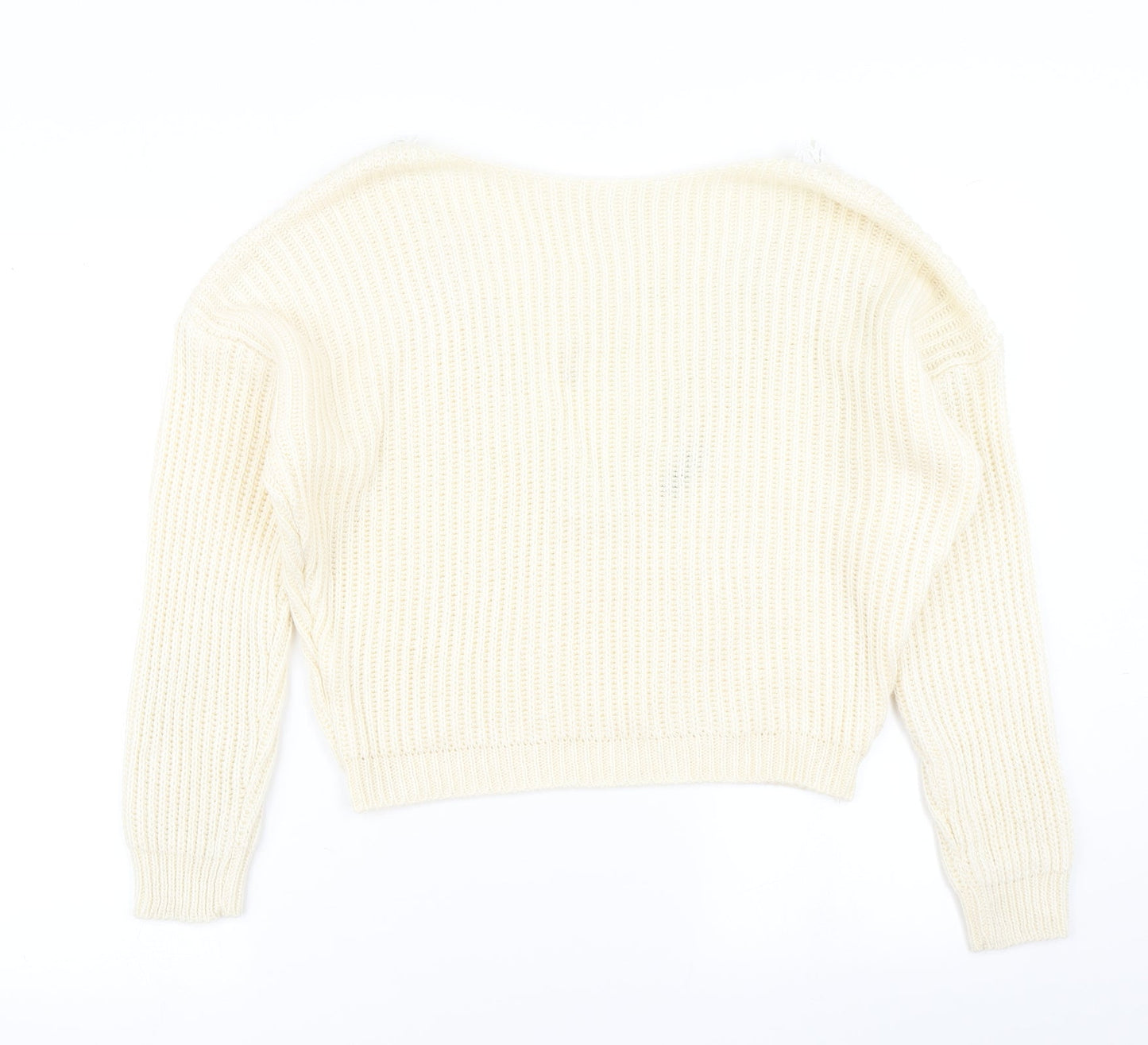 Boohoo Womens White  Knit Pullover Jumper Size M