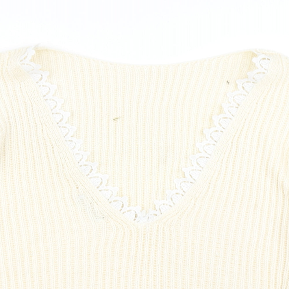Boohoo Womens White  Knit Pullover Jumper Size M