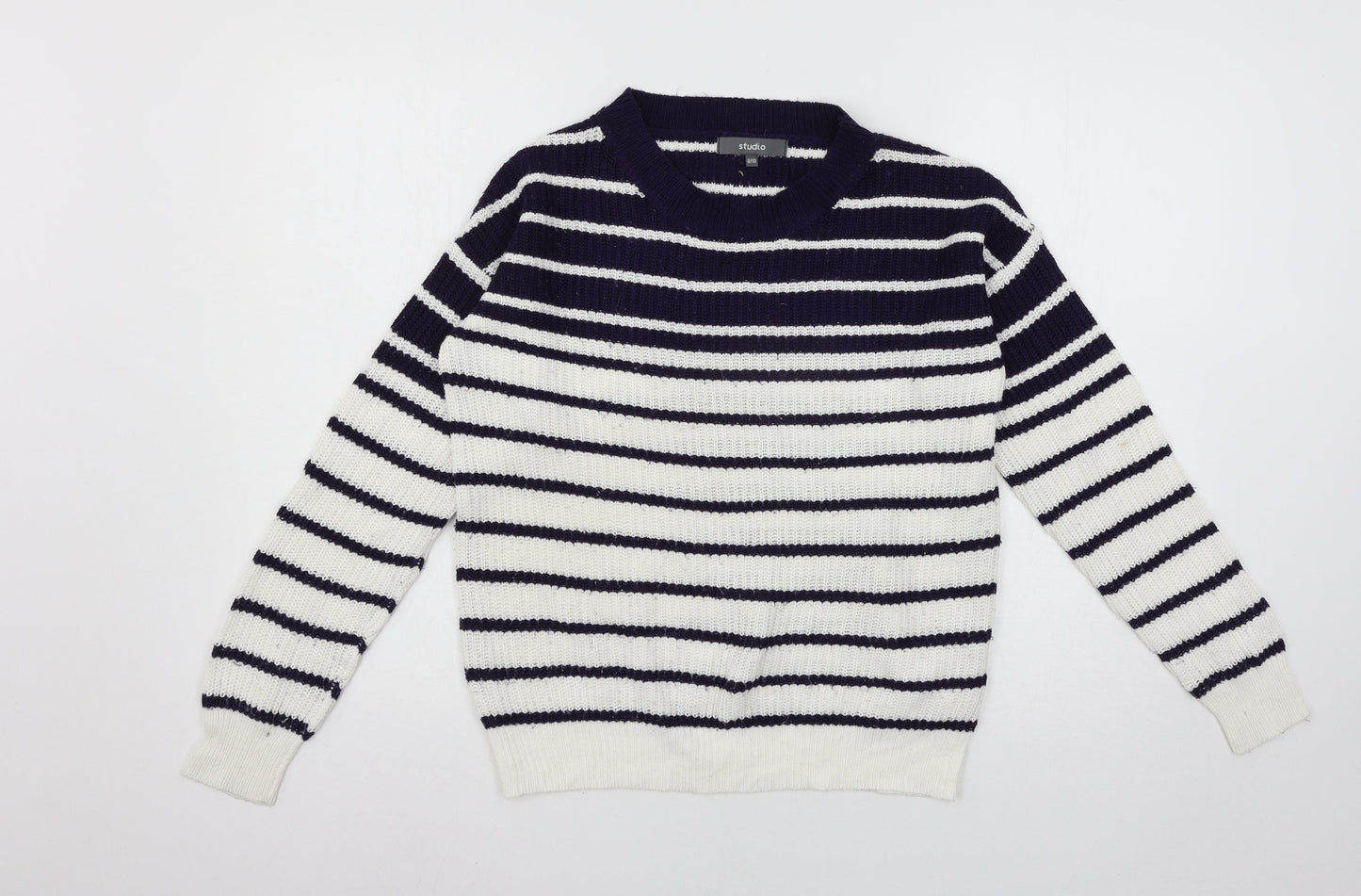 Studio Womens White Striped Knit Pullover Jumper Size 8
