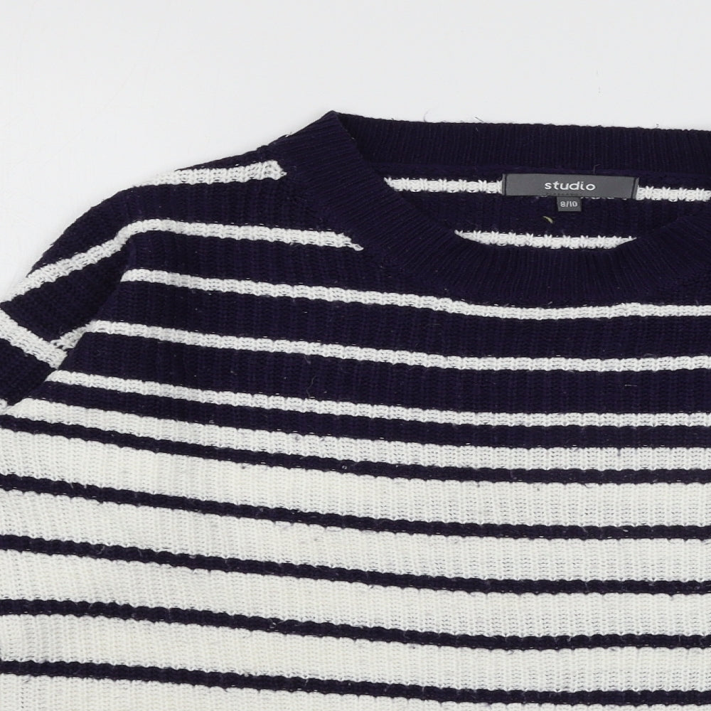 Studio Womens White Striped Knit Pullover Jumper Size 8