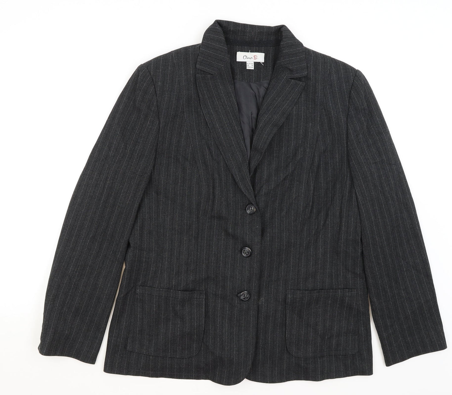 Oscar B Womens Grey Striped  Jacket Blazer Size 18