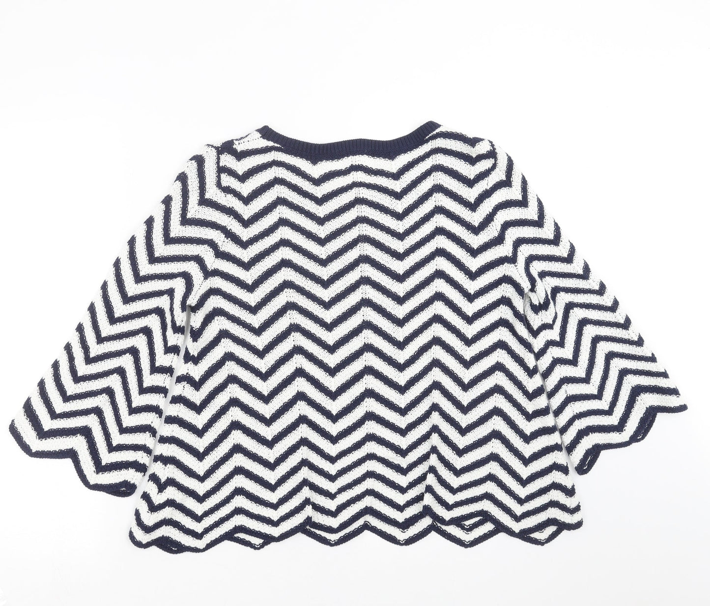 Yumi Womens Blue Geometric Knit Pullover Jumper Size S