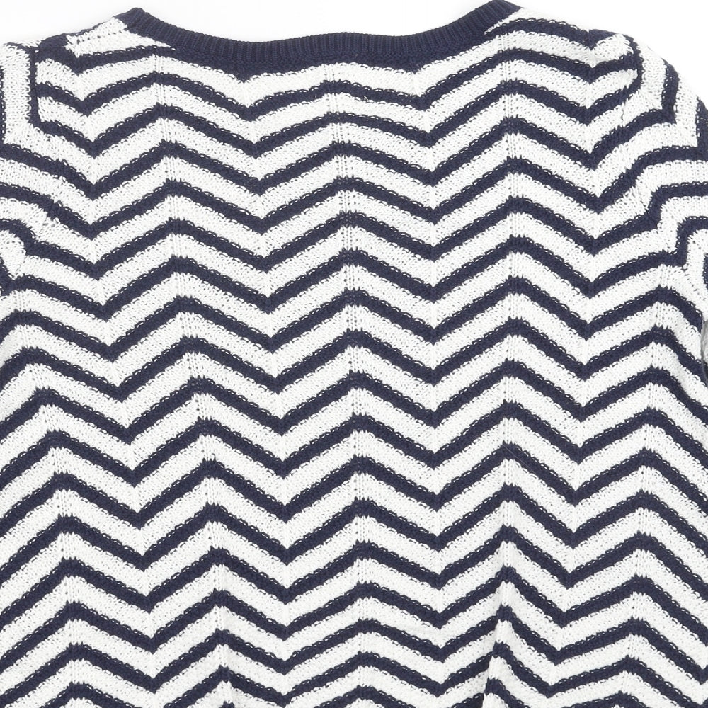 Yumi Womens Blue Geometric Knit Pullover Jumper Size S