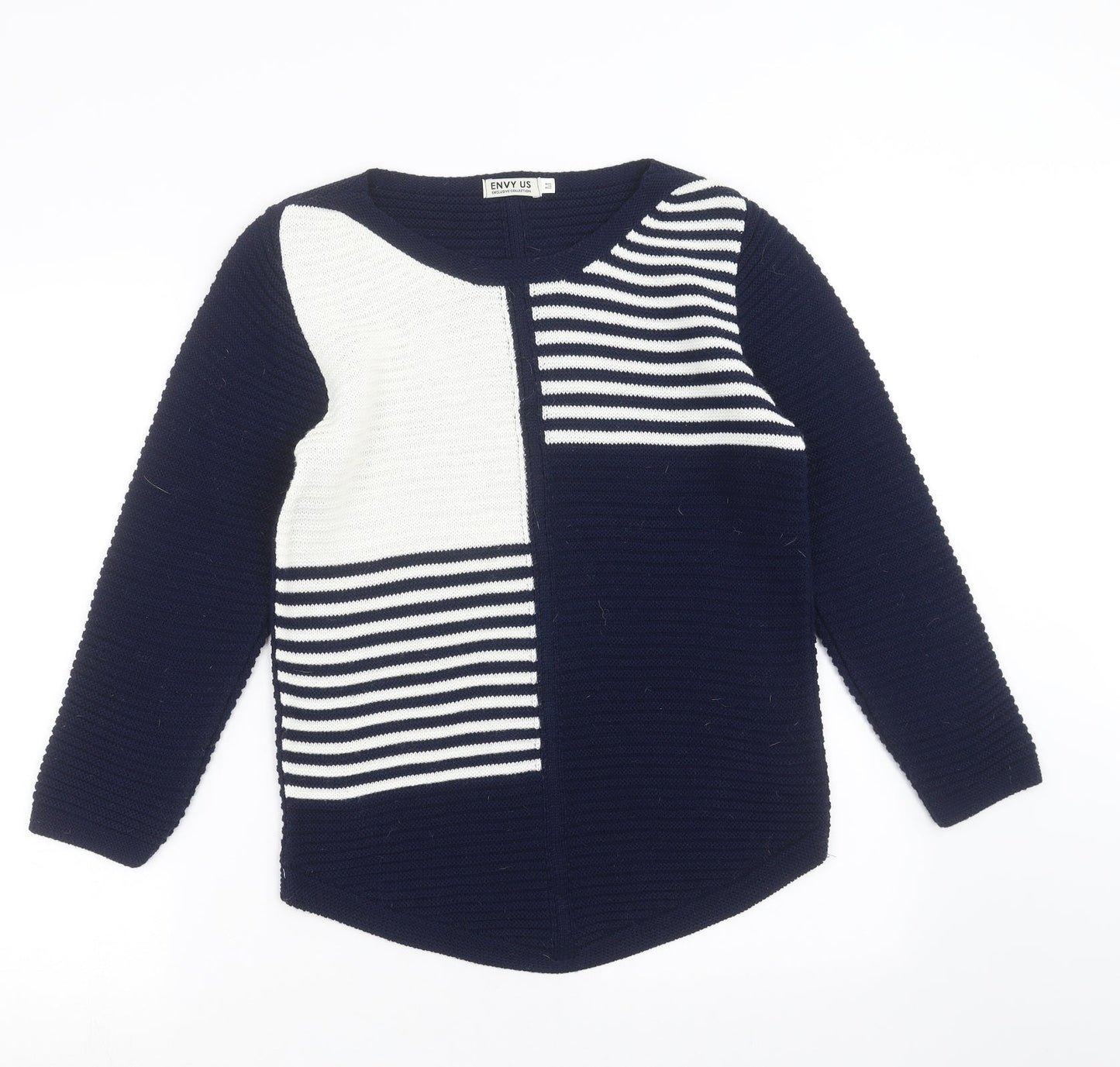 Envy Us Womens Blue Striped Knit Pullover Jumper Size M