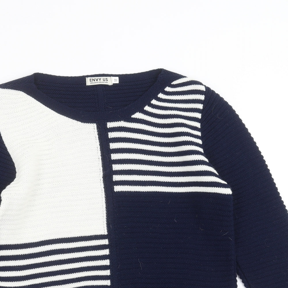 Envy Us Womens Blue Striped Knit Pullover Jumper Size M