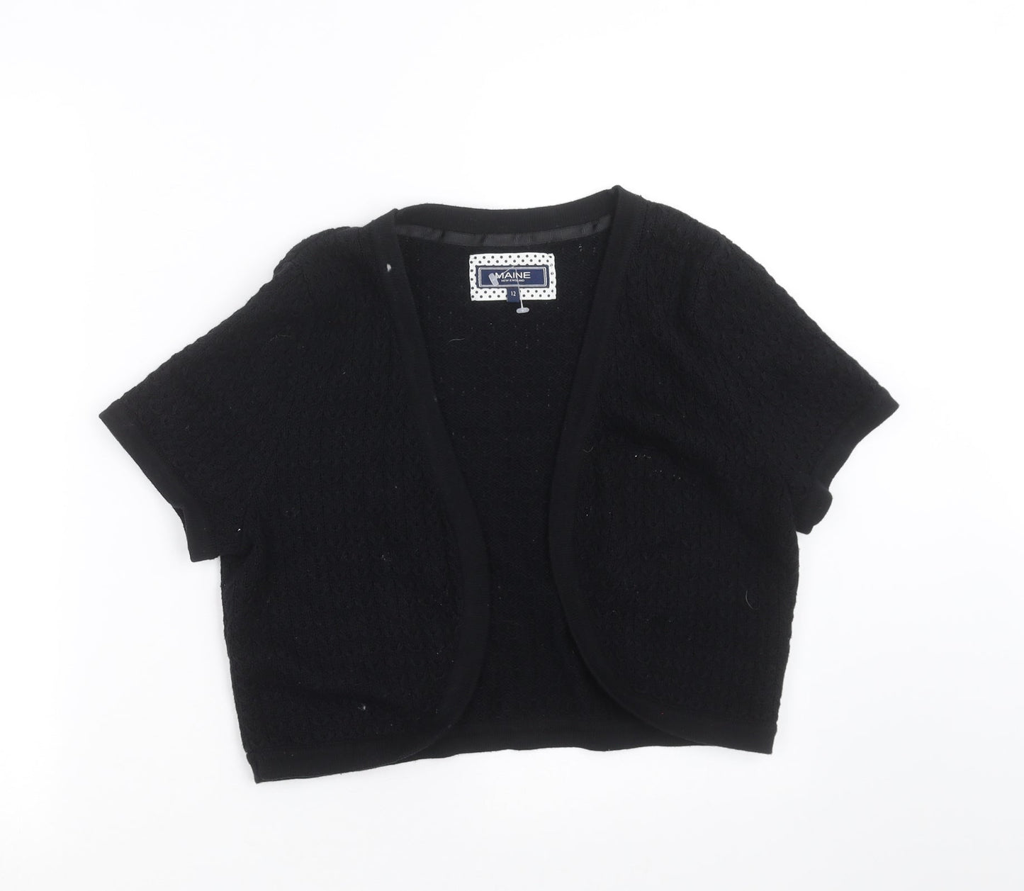 Maine New England Womens Black Geometric  Shrug Jumper Size 12