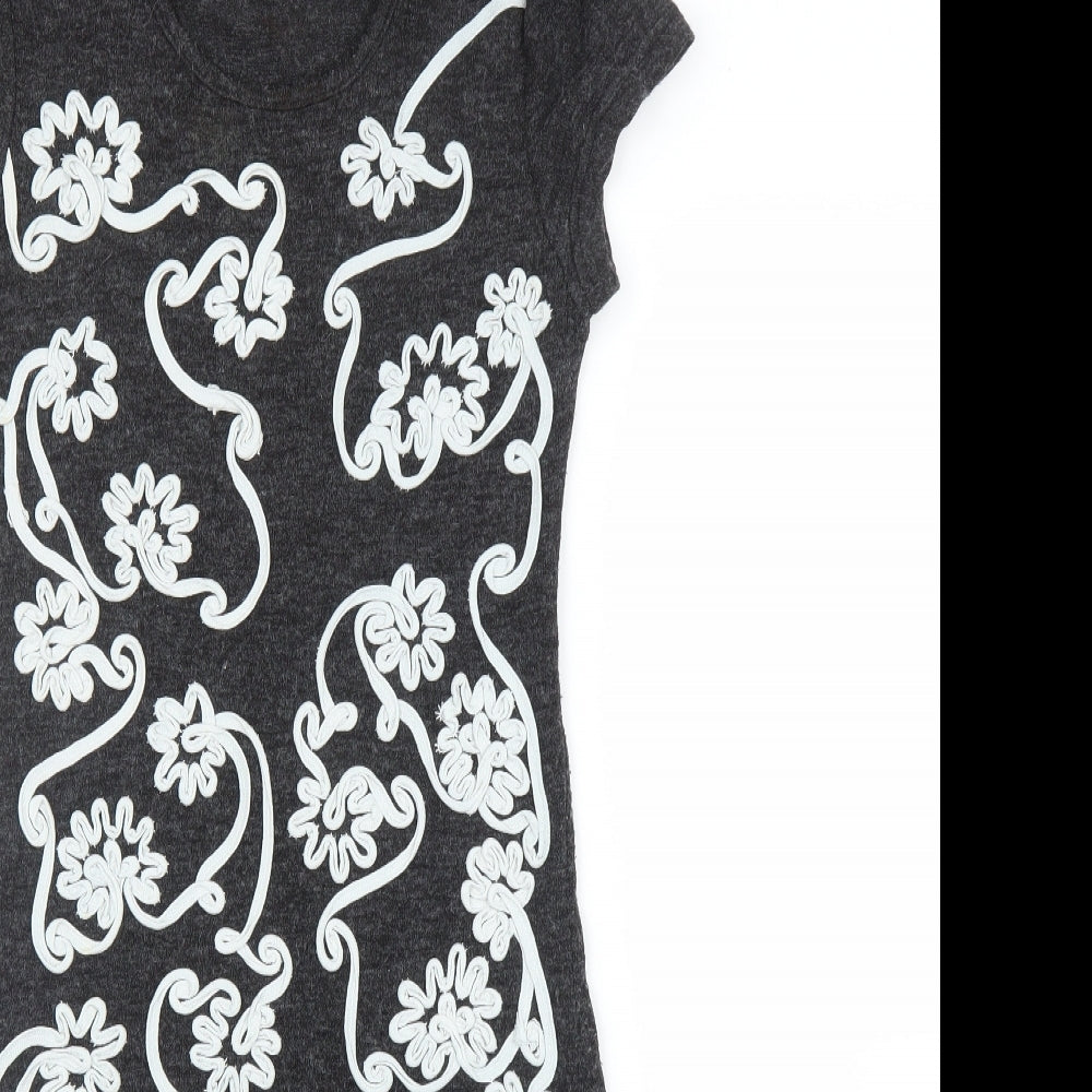Select Womens Grey Floral  A-Line  Size 8