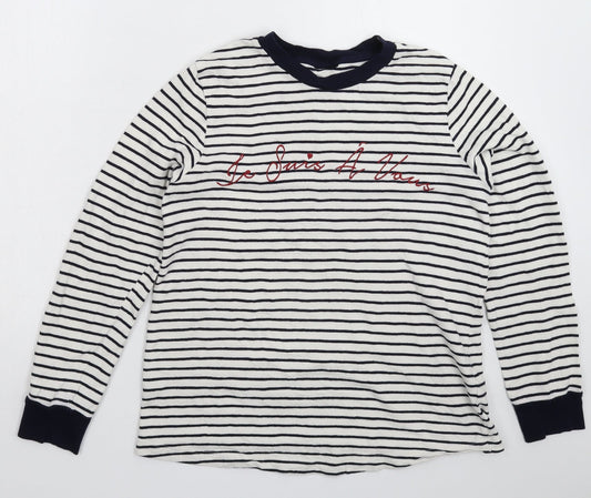 Preworn Womens White Striped Knit Pullover Jumper Size 10