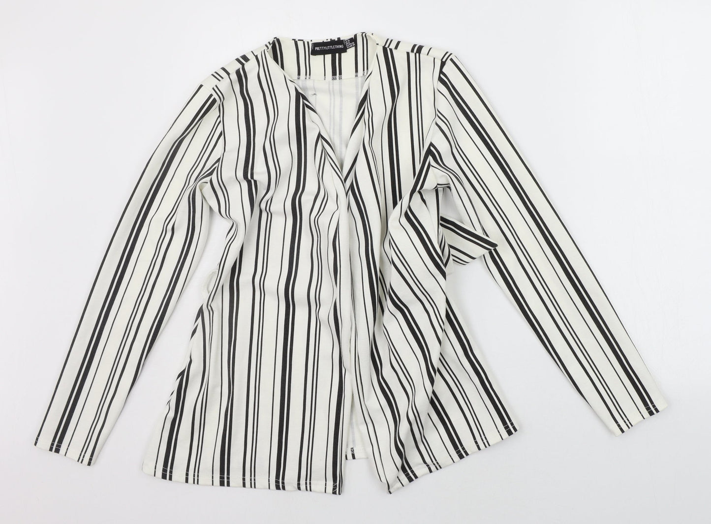 PRETTYLITTLETHING Womens White Striped  Cardigan Jumper Size 10
