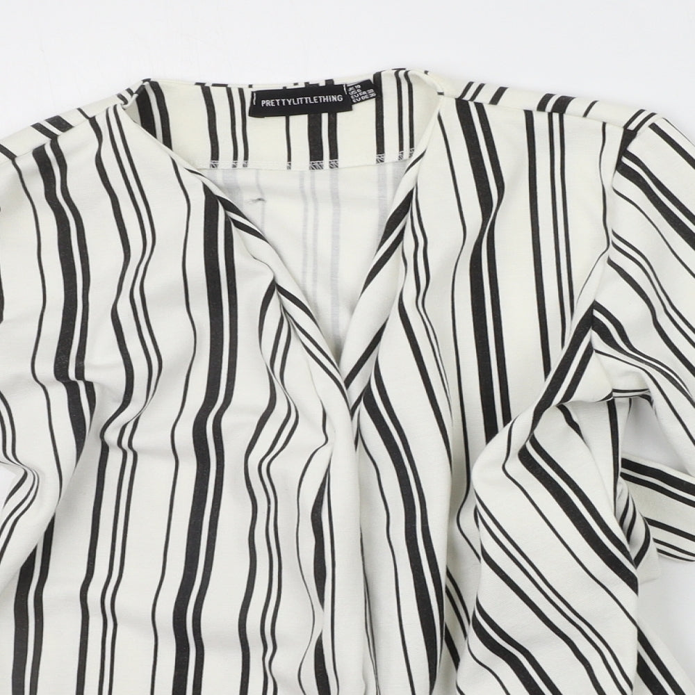 PRETTYLITTLETHING Womens White Striped  Cardigan Jumper Size 10