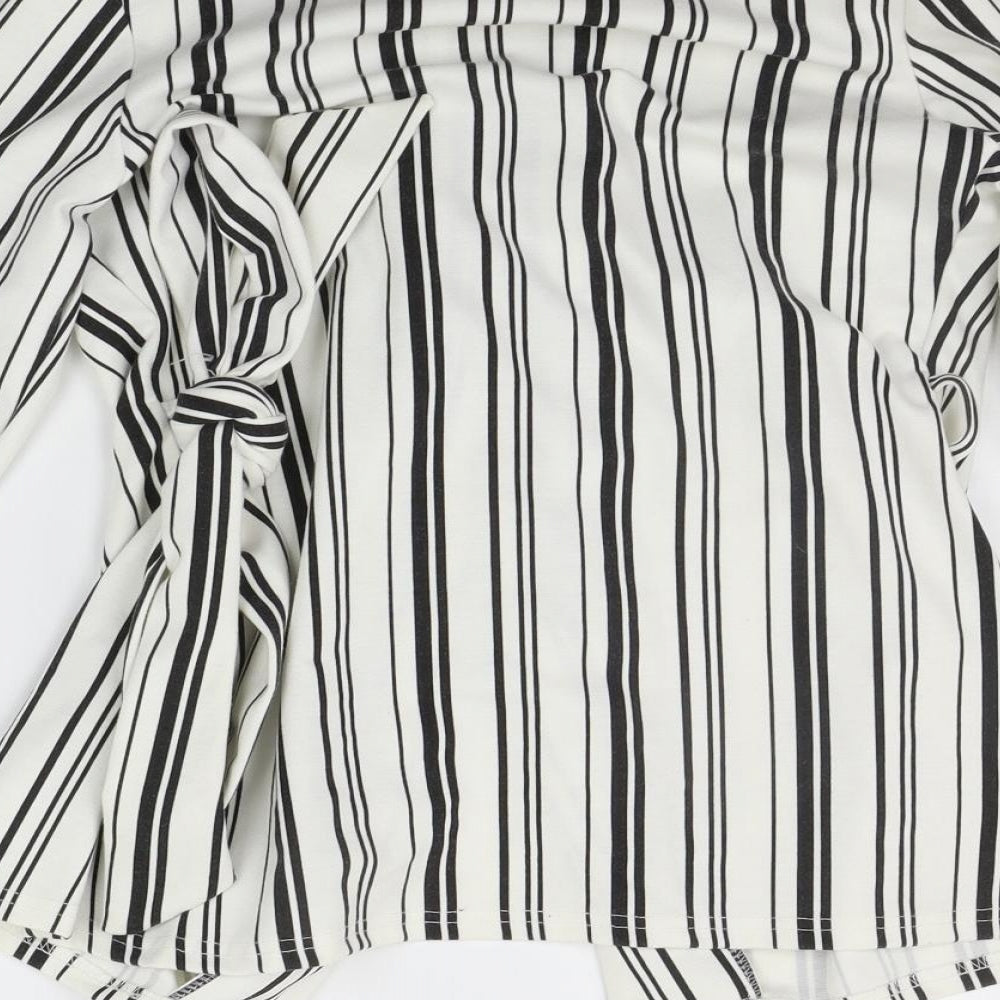 PRETTYLITTLETHING Womens White Striped  Cardigan Jumper Size 10