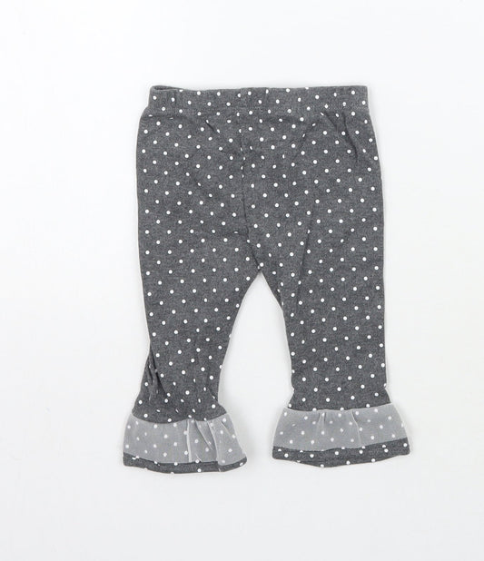 Preworn Girls Grey Polka Dot  Capri Trousers Size 6-9 Months