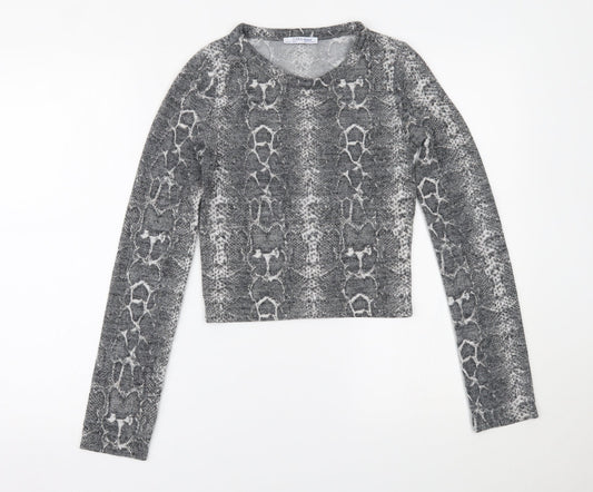 Zara Womens Grey Animal Print  Cropped Blouse Size S