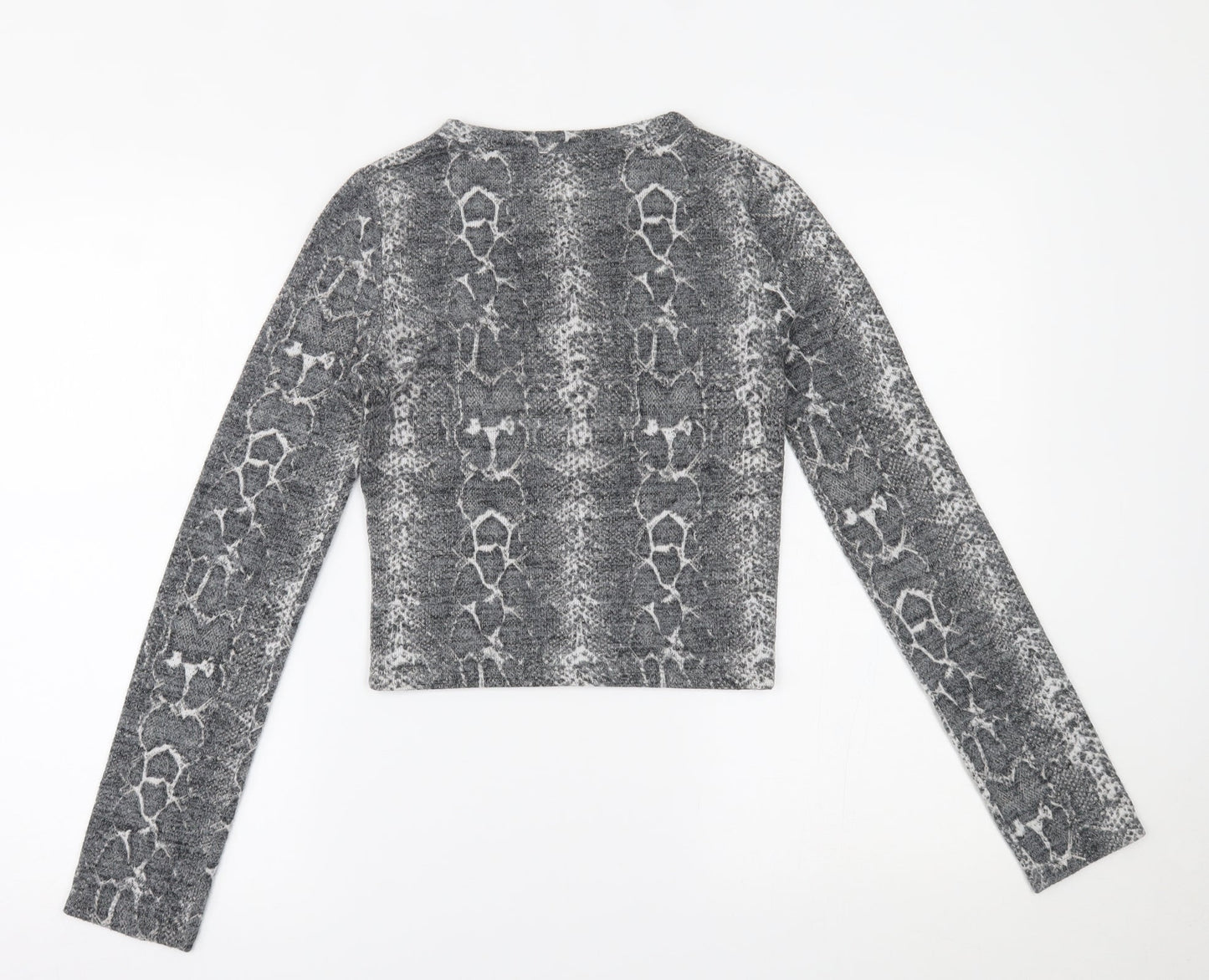 Zara Womens Grey Animal Print  Cropped Blouse Size S