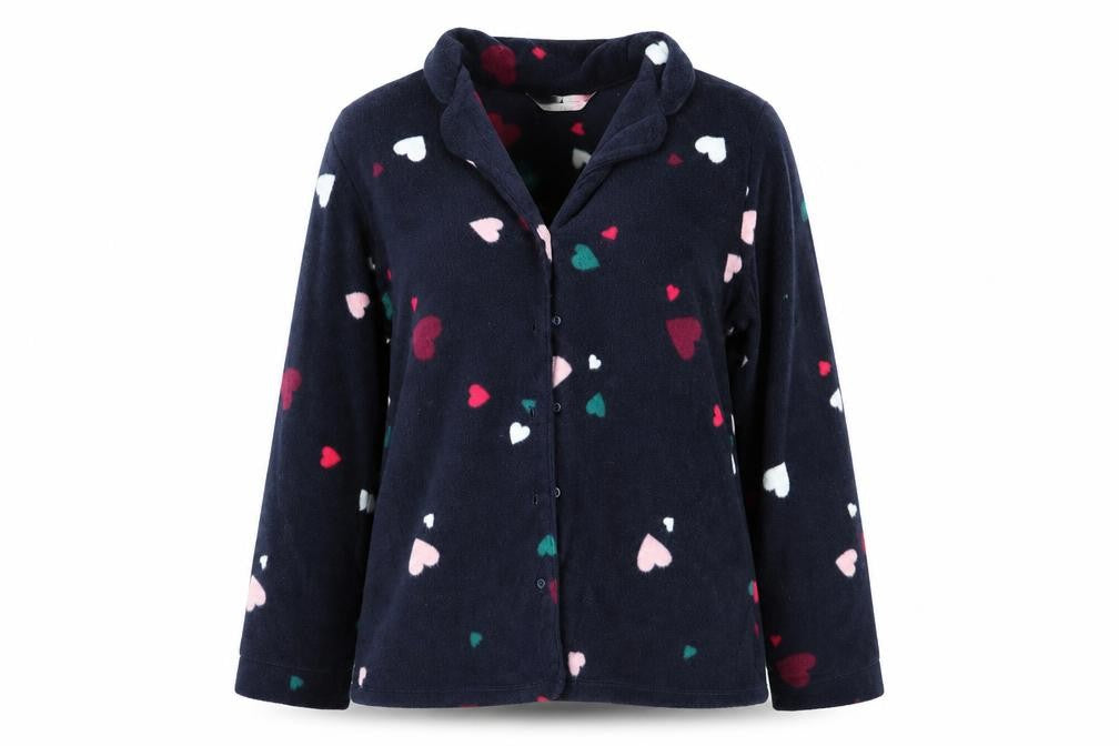 day dreams & duvet days Womens Blue Geometric   Pyjama Top Size M  - Heart Print