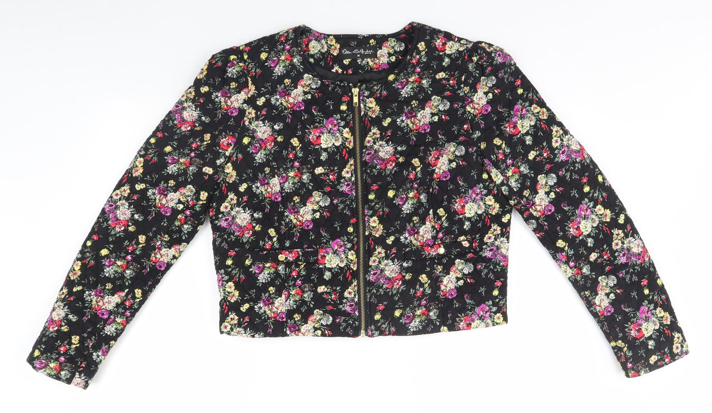 Miss Selfridge Womens Black Floral  Parka Coat Size 14