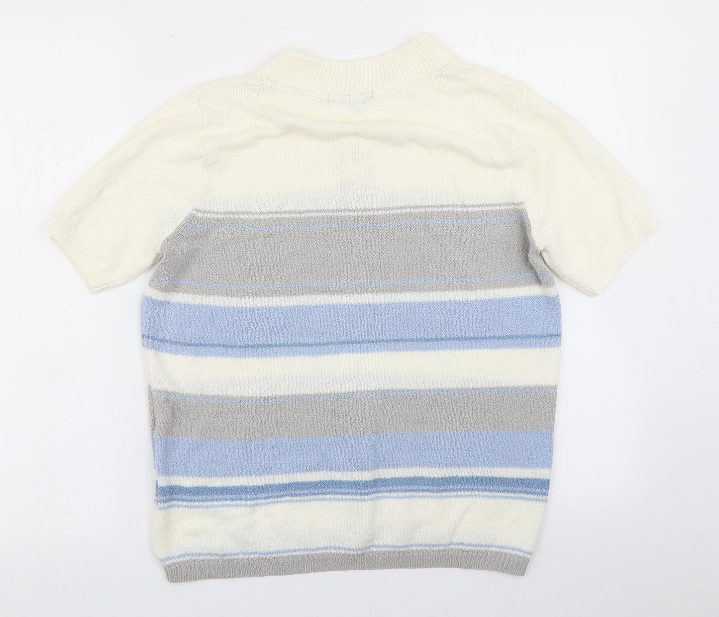 BM Collection Womens White Striped Knit Pullover Jumper Size S