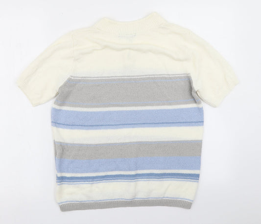 BM Collection Womens White Striped Knit Pullover Jumper Size S