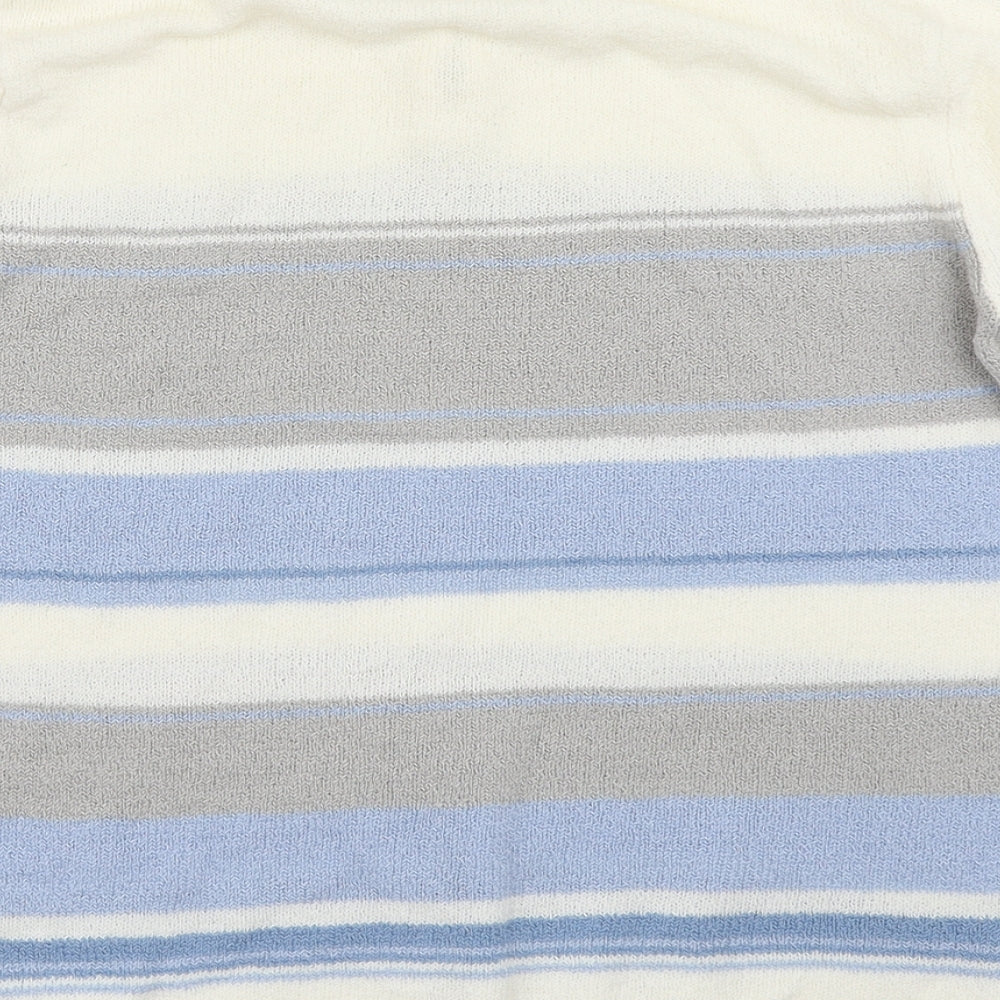 BM Collection Womens White Striped Knit Pullover Jumper Size S