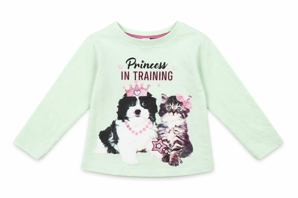 Pep & co Girls Green   Basic T-Shirt Size 9-12 Months  - Cat and Dog